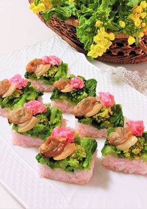 煮蛤、菜の花、桜のお寿司＊お花見ひな祭り-レシピのメイン写真