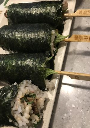 冷凍焼鳥＋マヨ＋紫蘇　のり巻き　簡単-レシピのメイン写真