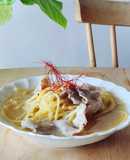 汁が旨♪レンジ簡単☆豚とネギの和風パスタ
