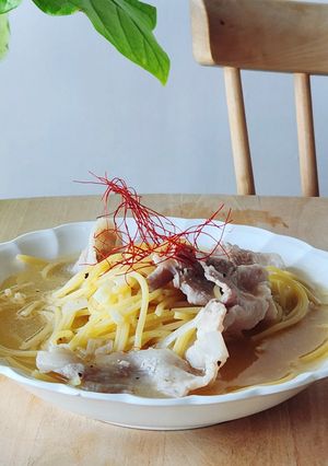 汁が旨♪レンジ簡単☆豚とネギの和風パスタ-レシピのメイン写真