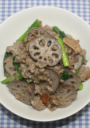 花粉症対策☆乾燥レンコンとひき肉あん-レシピのメイン写真