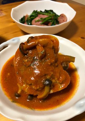 パプリカの肉詰め煮込みハンバーグ-レシピのメイン写真