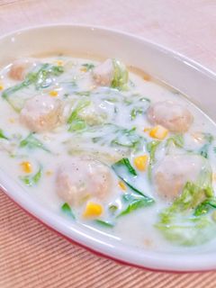 *鶏団子とレタスのクリーム煮*-レシピのメイン写真