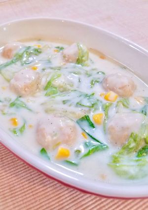 ＊鶏団子とレタスのクリーム煮＊-レシピのメイン写真