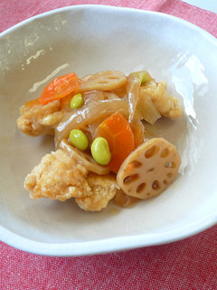 鶏肉と野菜の甘酢あんかけ★神戸市学校給食-レシピのメイン写真
