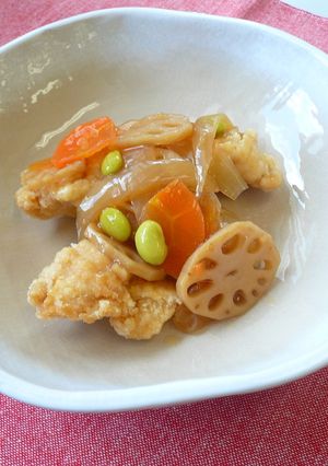 鶏肉と野菜の甘酢あんかけ★神戸市学校給食-レシピのメイン写真