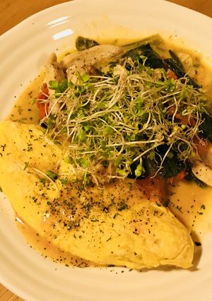 ほうれん草＆プチトマの鶏肉炒めオムレツ添-レシピのメイン写真