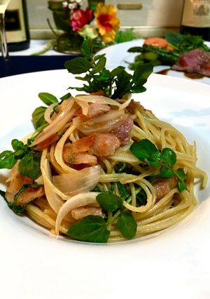 クレソンと玉ねぎのパスタ・バターソース♡-レシピのメイン写真