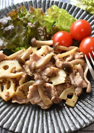 レンコンと豚肉の粒マスタード炒め♪-レシピのメイン写真