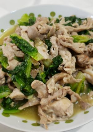 チンゲン菜と豚肉のにんにくバター炒め♪-レシピのメイン写真