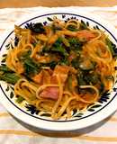 ベーコンほうれん草のトマトクリームパスタ