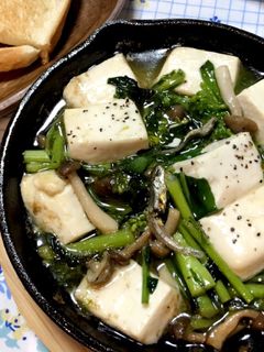 菜の花とちりめんじゃこと豆腐のアヒージョ-レシピのメイン写真