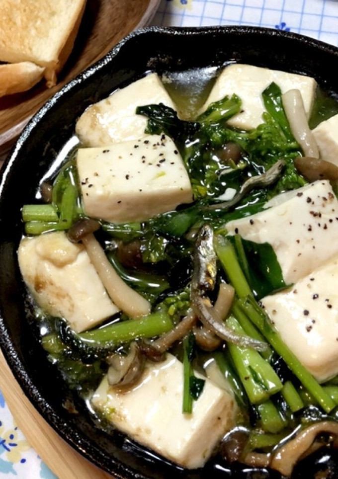 菜の花とちりめんじゃこと豆腐のアヒージョ-レシピのメイン写真