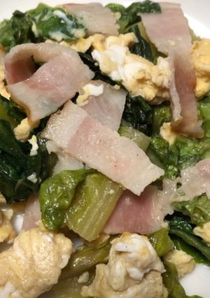 ロメインレタスとベーコン卵のバター炒め-レシピのメイン写真