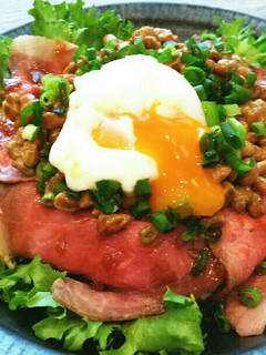 簡単♡納豆&温玉deローストビーフ丼♡-レシピのメイン写真