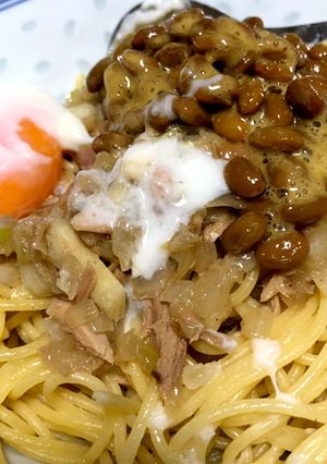 挽肉玉ねぎと納豆の♡幸せねばねばパスタ-レシピのメイン写真