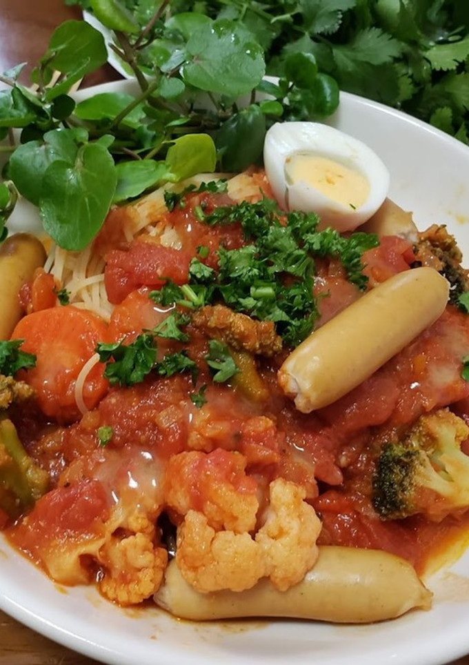 トマト缶と冷凍野菜でパスタ作ってみた-レシピのメイン写真