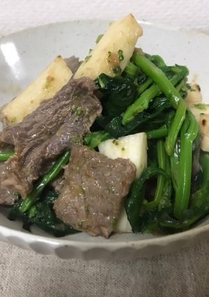 牛肉と長芋と蕾菜のオイスターソース炒め-レシピのメイン写真