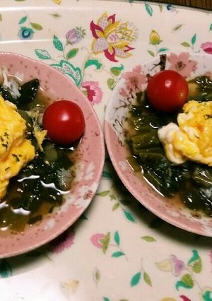 春色☺青菜の煮浸しの煎り卵のせ(^q^)-レシピのメイン写真