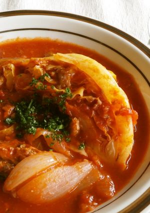 春キャベツとサバ缶のトマト煮込み-レシピのメイン写真