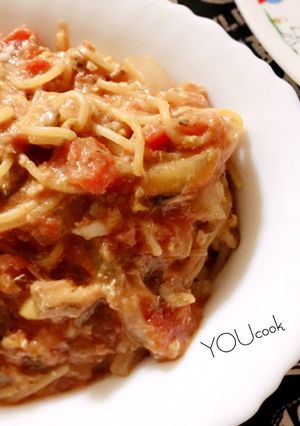 ~フライパンでさば味噌煮缶トマトパスタ~-レシピのメイン写真