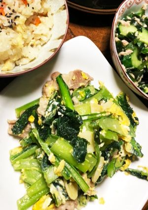 小松菜豚肉卵スタミナ炒め-レシピのメイン写真