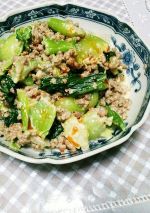 チンゲン菜と挽き肉のマヨ&ラー油和え-レシピのメイン写真