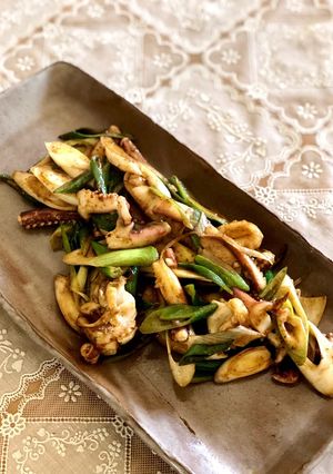 簡単！！イカの腑とねぎとラー油の炒め物♡-レシピのメイン写真