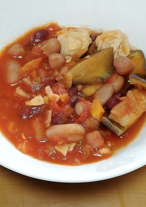 鶏肉茄子ミックスビーンズのトマトスープ-レシピのメイン写真