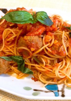 トマトジュースで手抜きトマトソースパスタ-レシピのメイン写真