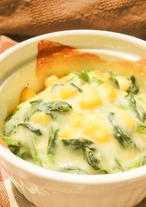 【副菜】ほうれん草とコーンのグラタン風小鉢-レシピのメイン写真