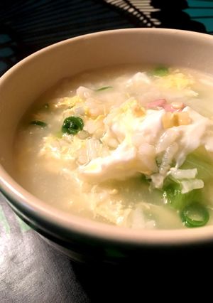 ふんわり卵とハム★レタスの中華雑炊-レシピのメイン写真