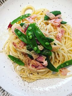 スナップエンドウとベーコンのペペロン-レシピのメイン写真