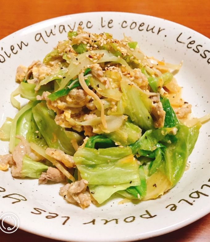 春キャベツ♡えのき♡豚肉のオイマヨ卵炒め-レシピのメイン写真