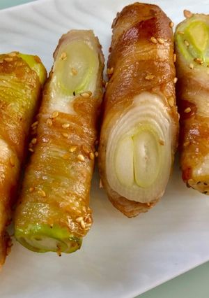 ねぎ豚バラ肉巻きのめんつゆバター焼き-レシピのメイン写真