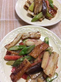 アスパラと椎茸とちくわのオイマヨ炒め-レシピのメイン写真