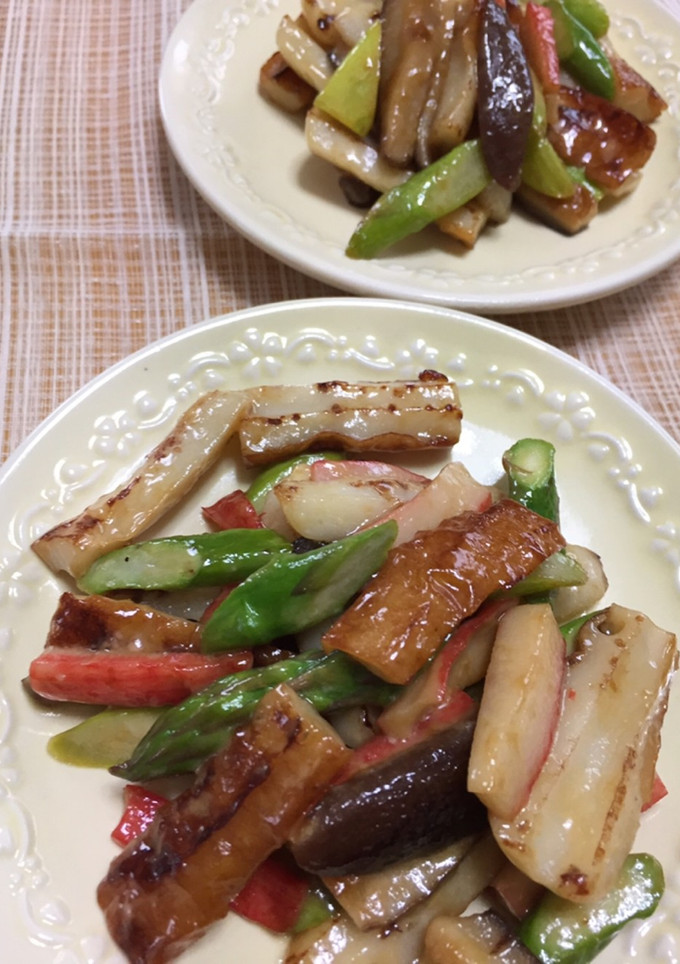 アスパラと椎茸とちくわのオイマヨ炒め-レシピのメイン写真