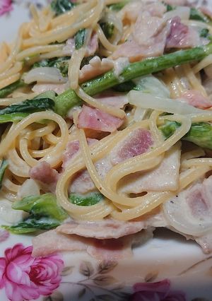 ワンパンで!菜の花ベーコンクリームパスタ-レシピのメイン写真
