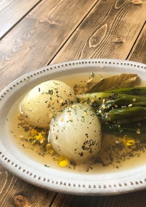 葉玉ねぎのハーブ煮込フラックスオイル-レシピのメイン写真