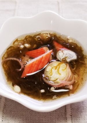 朝食の一品♪もずく・カニかま・茗荷酢の物-レシピのメイン写真