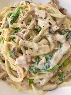 ほうれん草ベーコンきのこクリームパスタ-レシピのメイン写真