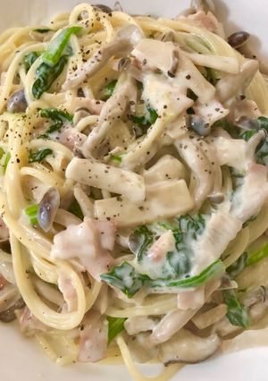 ほうれん草ベーコンきのこクリームパスタ-レシピのメイン写真