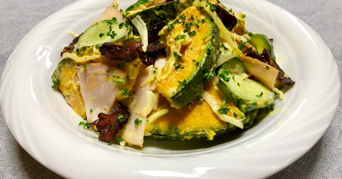 大きめのかぼちゃとハム・玉ねぎのサラダ♧ by お料理ニャロメ