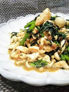 ささみと春菊としめじのマヨ醤油炒め☆-レシピのメイン写真