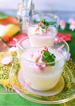 *桜香る*杏仁豆腐風ゼリー*ふんわり二層-レシピのメイン写真