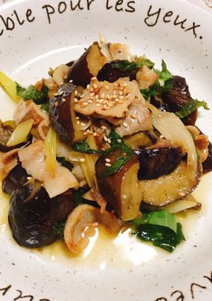 青じそ入り豚バラ茄子のマヨポン梅肉炒め☆-レシピのメイン写真