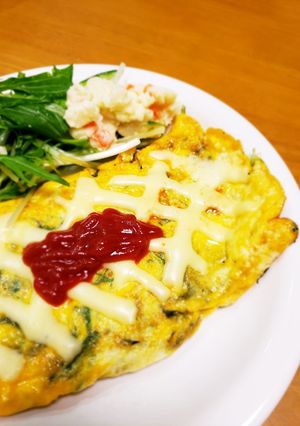 時短！水菜オムレツ♪チーズのせ-レシピのメイン写真