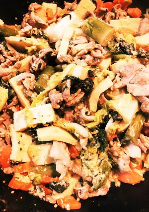 冷凍野菜と高野豆腐と豚肉の味噌卵炒め-レシピのメイン写真