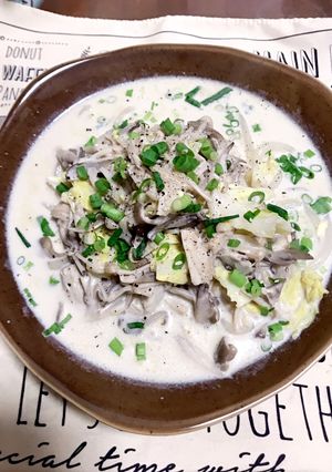 春キャベツときのこの豆乳クリームうどん-レシピのメイン写真