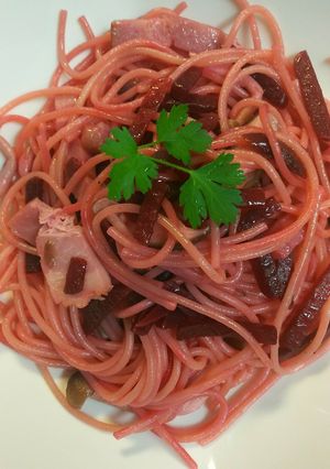 ビーツのパスタ☆ピンク☆レンチンパスタ-レシピのメイン写真